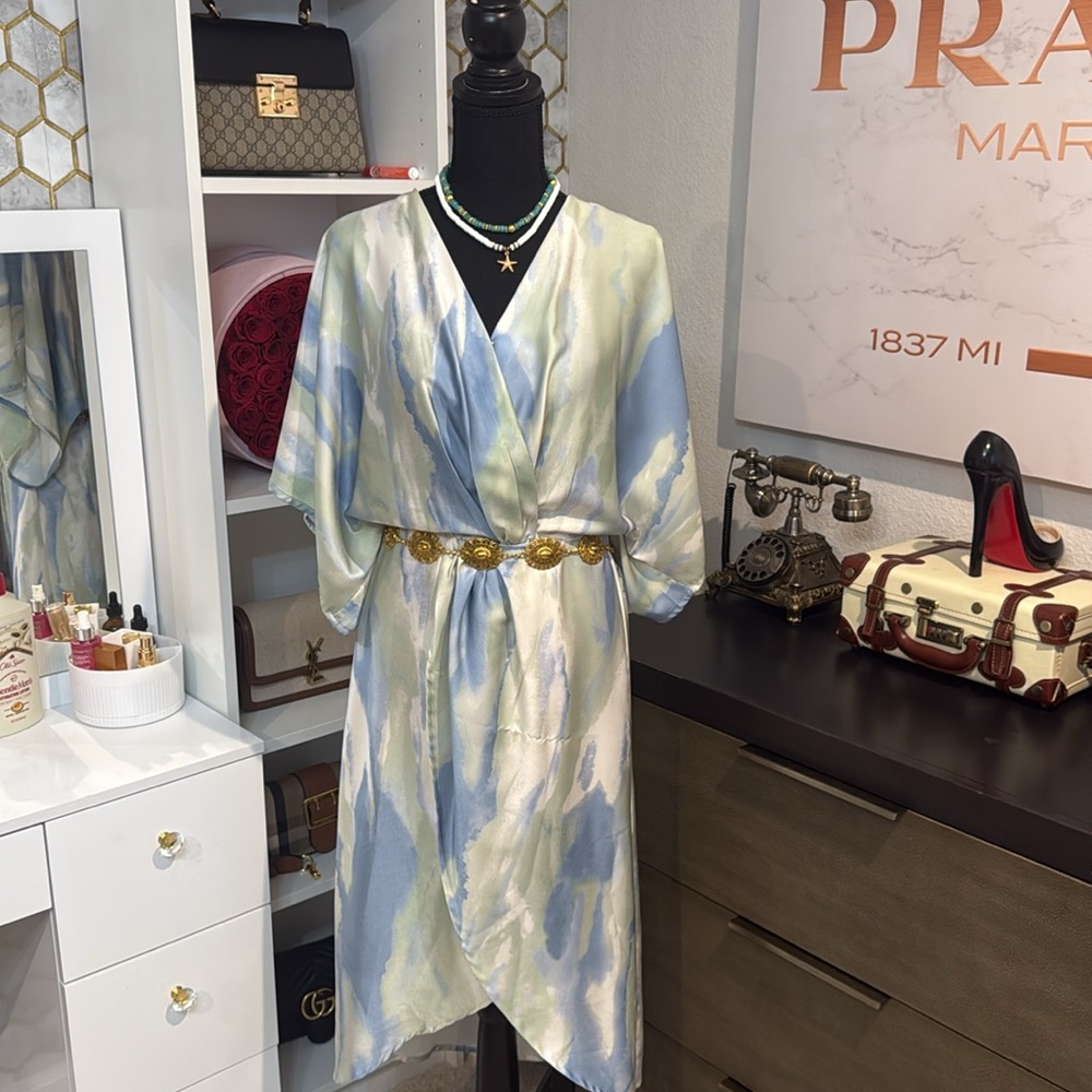 Water color Elegant Blue and Green Tie-Dye Dress